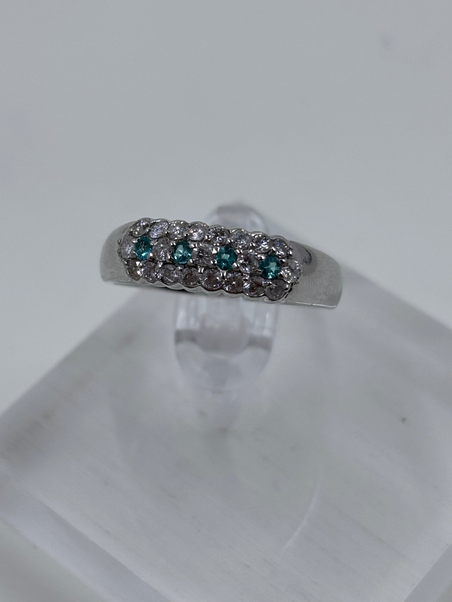 Blue-Green Gemstone & Diamond Ring